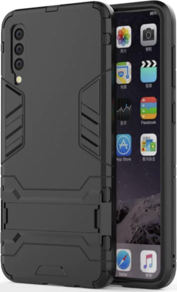 Luxe Back cover voor Samsung Galaxy A30- Zwart - Shockproof Armor - met kickstand