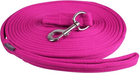 Fuchsia longeerlijn van QHP met zilverkleurige musketonhaak en lus.