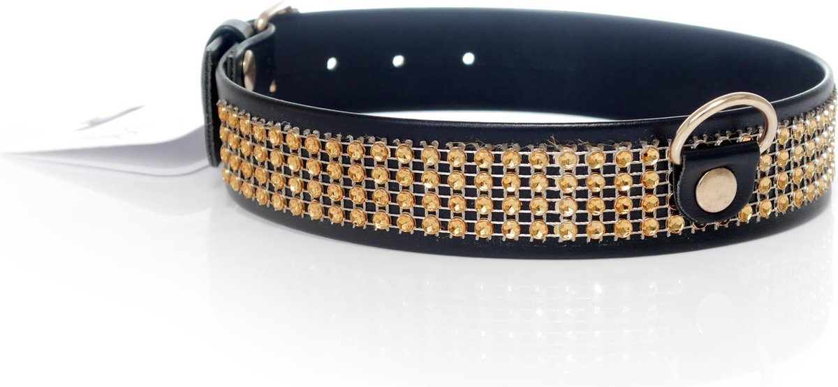 Goedkoopste Bossoftoys - BDSM Halsband - Bondage Halsband - luxe Collar - Luxe halsband - gouden steentjes - 3 cm - 33-00102 - Party outfit halsband
