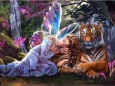 Peinture au diamant "JobaStores®" Fée avec tigre - complète - 40x50cm