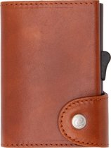 XL Vegetable Tanned Wallet C-secure, ruimte voor 8 tot 12 passen, Ruimte voor Briefgeld en Muntgeld, met Aluminium Pasjeshouder, RFID beveiliging (Roodbruin)