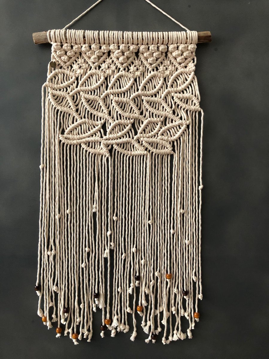 Blaadje , Macrame muur hanger, wandkleed, Macrame wandkleed - 057 ecru