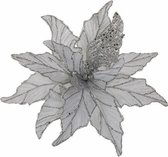 Kerstdecoraties - Clip Poinsettia Zilver Glitter - D30cm