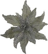 Kerstdecoraties - Clip Poinsettia Zilver - D30cm