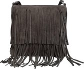 Castillo Suede Vibes Leren Franje Schoudertas - Grijs