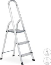 Relaxdays huishoudtrap - aluminium - trapladder - keukentrap - ladder - inklapbaar - 3 tredes