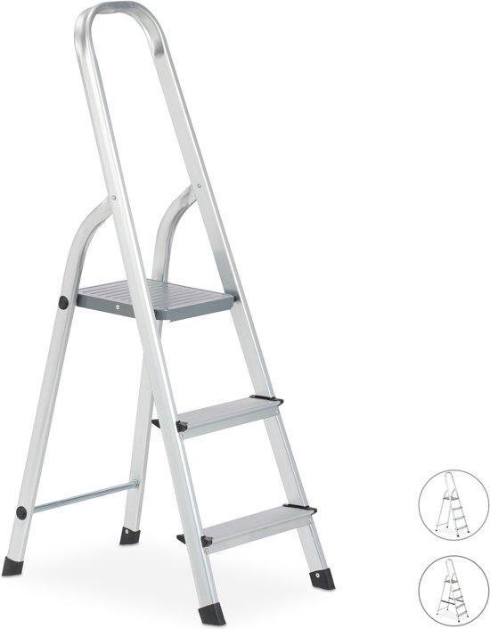 Relaxdays huishoudtrap - aluminium - trapladder - keukentrap - ladder -  inklapbaar - 3... | bol.com