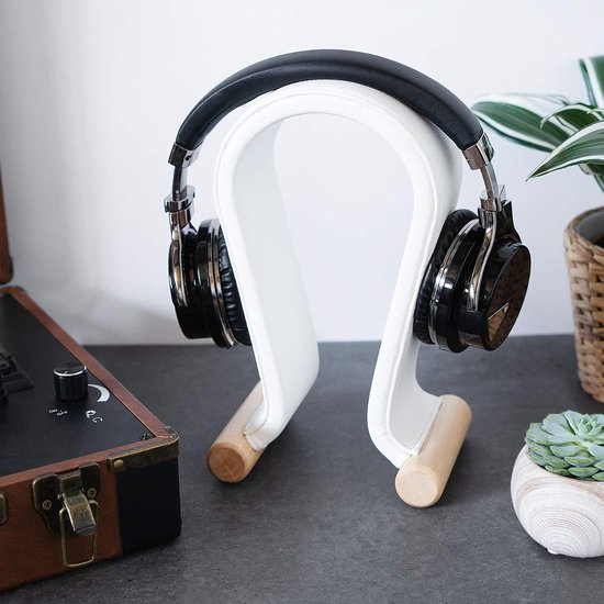 Hoofdtelefoonhouder Wit | Leren universele Koptelefoon houder | Stand
