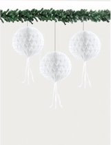 3 papieren Kerst decoratie ballen wit 30 cm