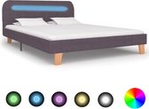 Bedframe Bruin Taupe 140x200 cm Stof met LED (Incl LW Led klok) - Bed frame met lattenbodem - Tweepersoonsbed Eenpersoonsbed