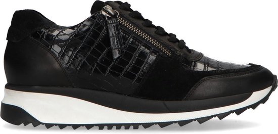 Manfield - Dames - Zwarte sneakers met crocoprint - Maat 41 | bol.com