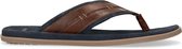 Manfield - Heren - Cognac slippers met donkerblauwe details - Maat 43