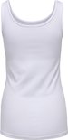 Zijaanzicht van een witte tanktop met ronde hals.