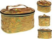 Holografische toilettas donkergoud 21 x15 x 12 cm