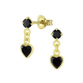 Joy|S - Zilveren petit hartje zwart oorbellen 4 x 13 mm 14k goudplating