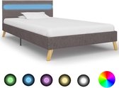 Bedframe Grijs 90x200 cm Stof met LED (Incl LW Led klok) - Bed frame met lattenbodem - Tweepersoonsbed Eenpersoonsbed