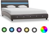 Bedframe Grijs 120x200 cm Kunstleer met LED (Incl LW Led klok) - Bed frame met lattenbodem - Tweepersoonsbed Eenpersoonsbed