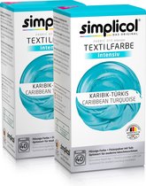 Simplicol Textielverf Intens - Wasmachine Textielverf - Caraïbisch Turqouise - 2 stuks