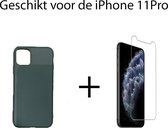 Apple iPhone 11 Pro Hoesje - Siliconen Backcover & Tempered Glass screenprotectorCombi - Groen