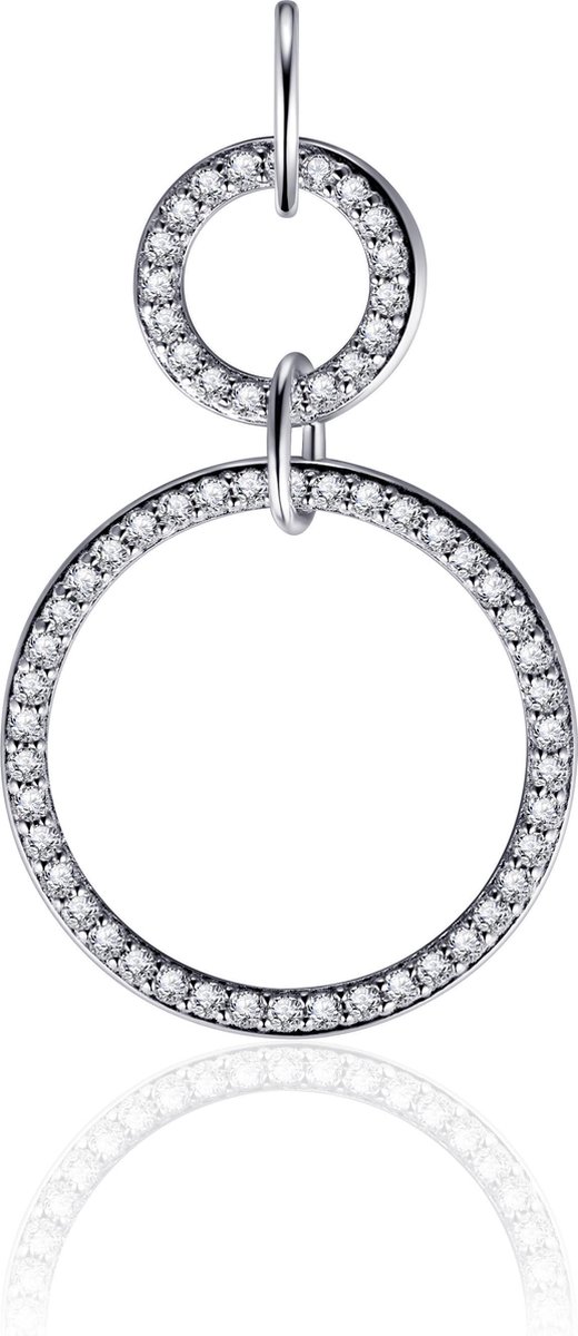 Gisser Jewels - Hanger excl. Collier - Cirkel Gezet met Zirkonia Stenen - 35mm x 20mm - Gerhodineerd Zilver 925