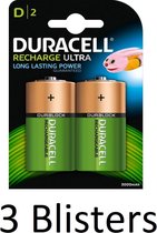 6 Stuks (3 Blisters a 2 st) Duracell D Oplaadbare Batterijen