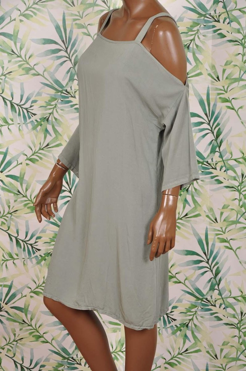 Jurk open schouders van ultra soft tencel army Maat L XL bol