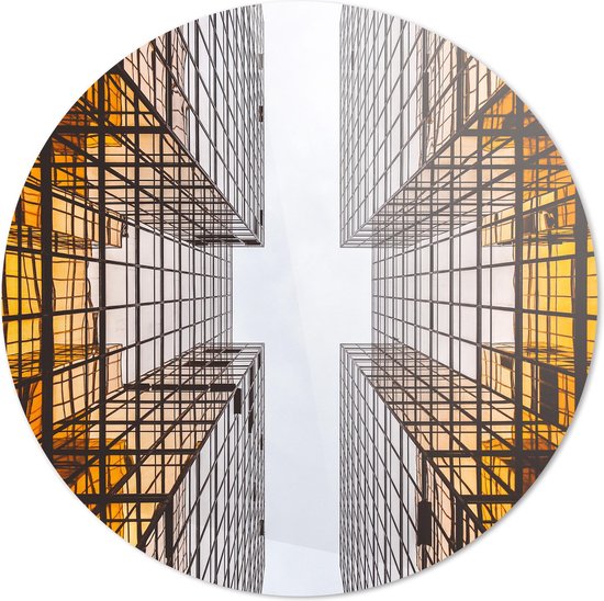Glazen Gebouw | Symmetrisch | Steden | Rond Plexiglas | Wanddecoratie | 100CM x 100CM | Schilderij | Foto op plexiglas