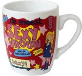 Mok - Cartoon Mok - De meest sexy vrouw van de wereld - Gevuld met een dropmix - In cadeauverpakking met gekleurd krullint