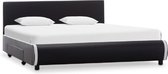 Bedframe Zwart 160x200 cm Kunstleer (Incl LW Led klok) - Bed frame met lattenbodem - Tweepersoonsbed Eenpersoonsbed