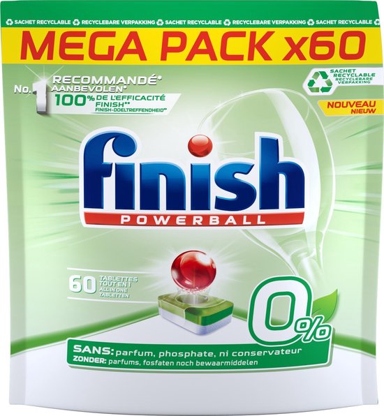 Finish All in 1 Max 0% Vaatwastabletten - 60 Tabs