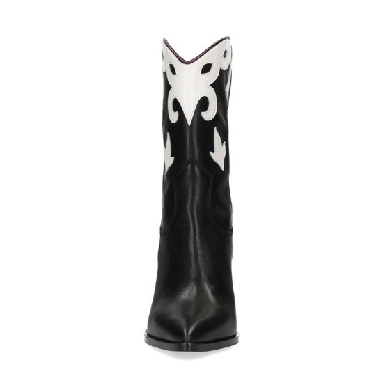 | Sacha Dames Zwarte leren cowboylaarzen met Zwarte cowboylaarzen met witte details Dames | MANFIELD