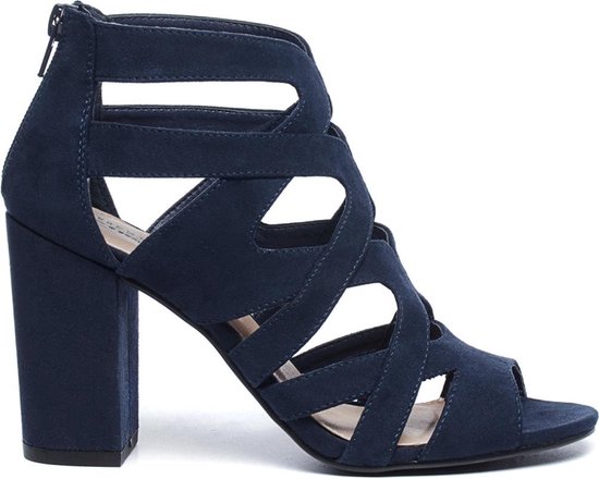 Sacha - Dames - Donkerblauwe opengewerkte sandalen met hak - Maat 40 |  bol.com