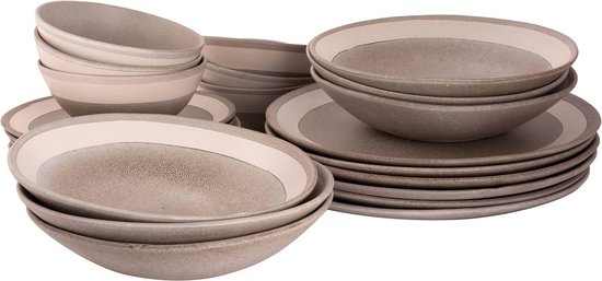 Palmer Serviesset Rossio Stoneware 6-persoons 24-delig Grijs Wit | bol.com