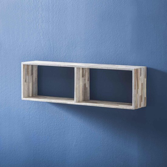 Étagère Murale Vintage En Idigbo – Bois Massif – 2 Niveaux – Fait Main – J.S.Vintage Furniture