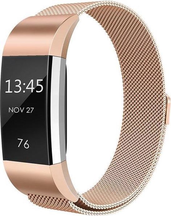 By Qubix - Fitbit Charge 2 milanese bandje (Large) - Champagne goud - Fitbit charge bandjes