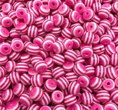 50 Stuks Kralen Rond Roze / Wit Gestreept (8mm)