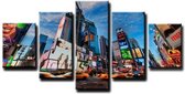 Schilderij - Time Square New York, Blauw, 160X80cm, 5luik