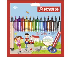 STABILO Trio Scribbi - Ergonomische Viltstift - Onverwoestbaar Door Meeverende Schrijfpunt - Etui met 14 Kleuren