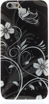 GadgetBay Zwart witte bloemen TPU hoesje iPhone 6 6s case