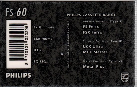 PHILIPS FS 60 - AUDIO TAPE (CASSETTE BANDJE) - 60 MIN (2 X 30) - BIAS ...