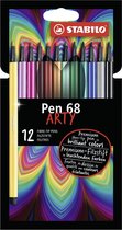 STABILO Pen 68 - Premium Viltstift - ARTY Etui 12 Verschillende Kleuren