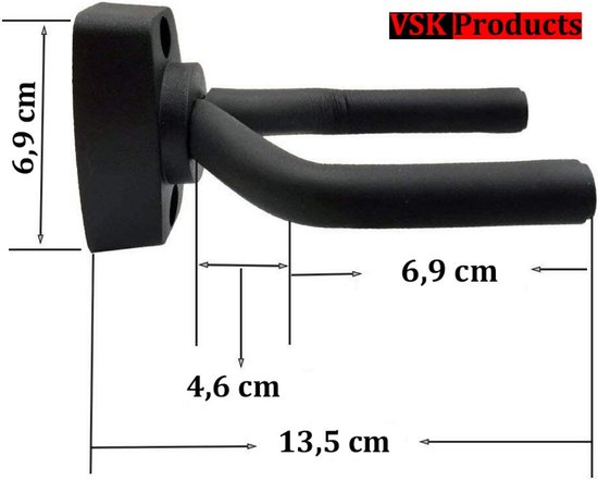 Support mural noir pour guitare, 6,9 cm de large, 4,6 cm de profondeur, 13,5 cm de long.