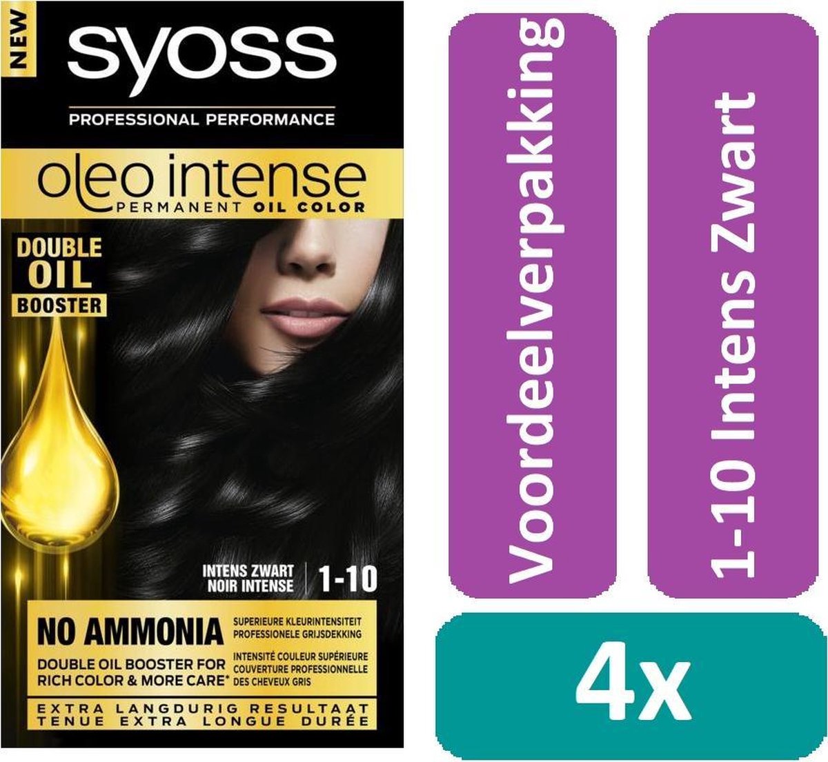 Syoss Oleo Intense 1-10 Intens Zwart Haarverf 4 stuks Voordeelverpakking