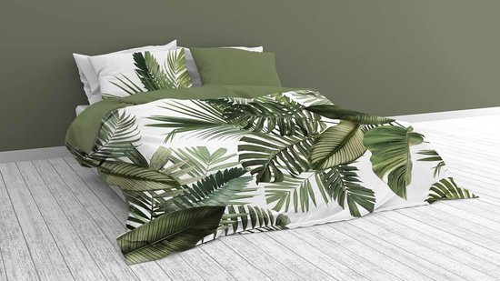 Snoozing Palm Leaves - Dekbedovertrek - Tweepersoons - 200x200/220 cm + 2 kussenslopen 60x70 cm - Groen van Snoozing — afbeelding 3