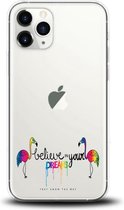 Apple Iphone 11 Pro transparant regenboog flamingo`s siliconen hoesje - Believe in your dreams