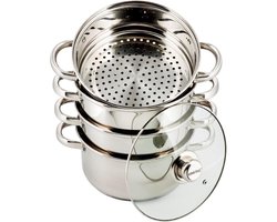 Kinghoff KH-3317 Stoompan set ∅ 18cm 5 delig - Geschikt voor alle warmtebronnen - Zilver - Glazen…