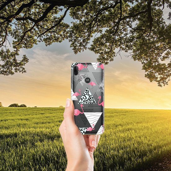 Coque pour Motorola Moto E6 Plus Housse TPU Silicone Etui Triangle Flamingo