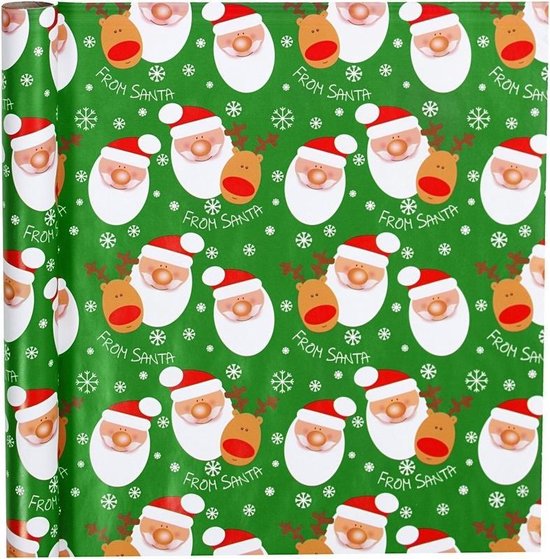 XL Luxe Kerst inpakpapier/cadeaupapier groen met kerstman en rendier print  200 x 70 cm... | bol.com