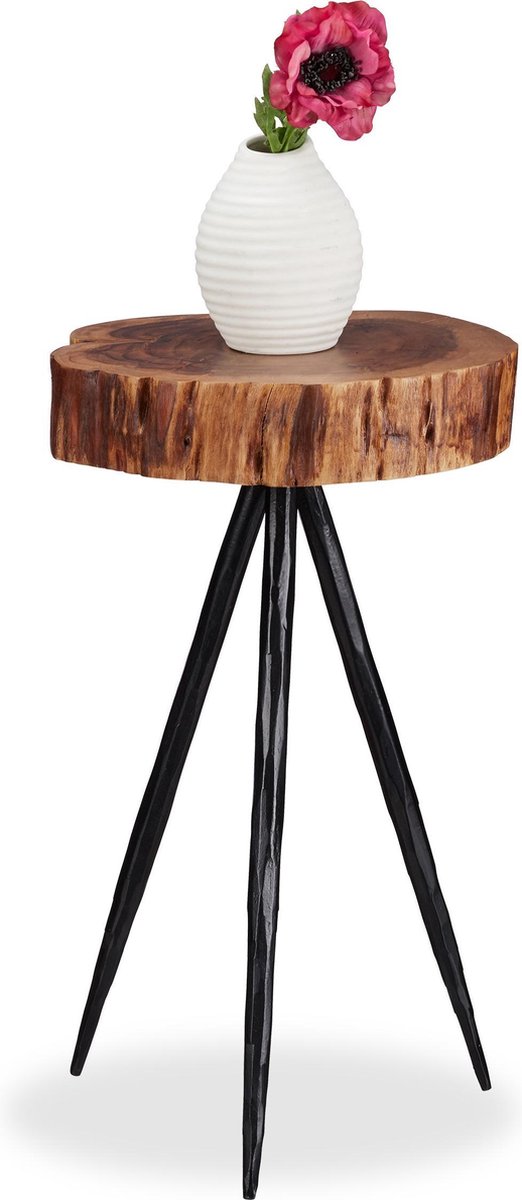 Relaxdays bijzettafel design boomstamschijf mangohout salontafel houten bijzettafeltje