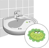 Was je handen sticker bacterie - Wasbaksticker - Handen wassen na plassen - Handen wassen sticker in wasbak - 4 Stickers